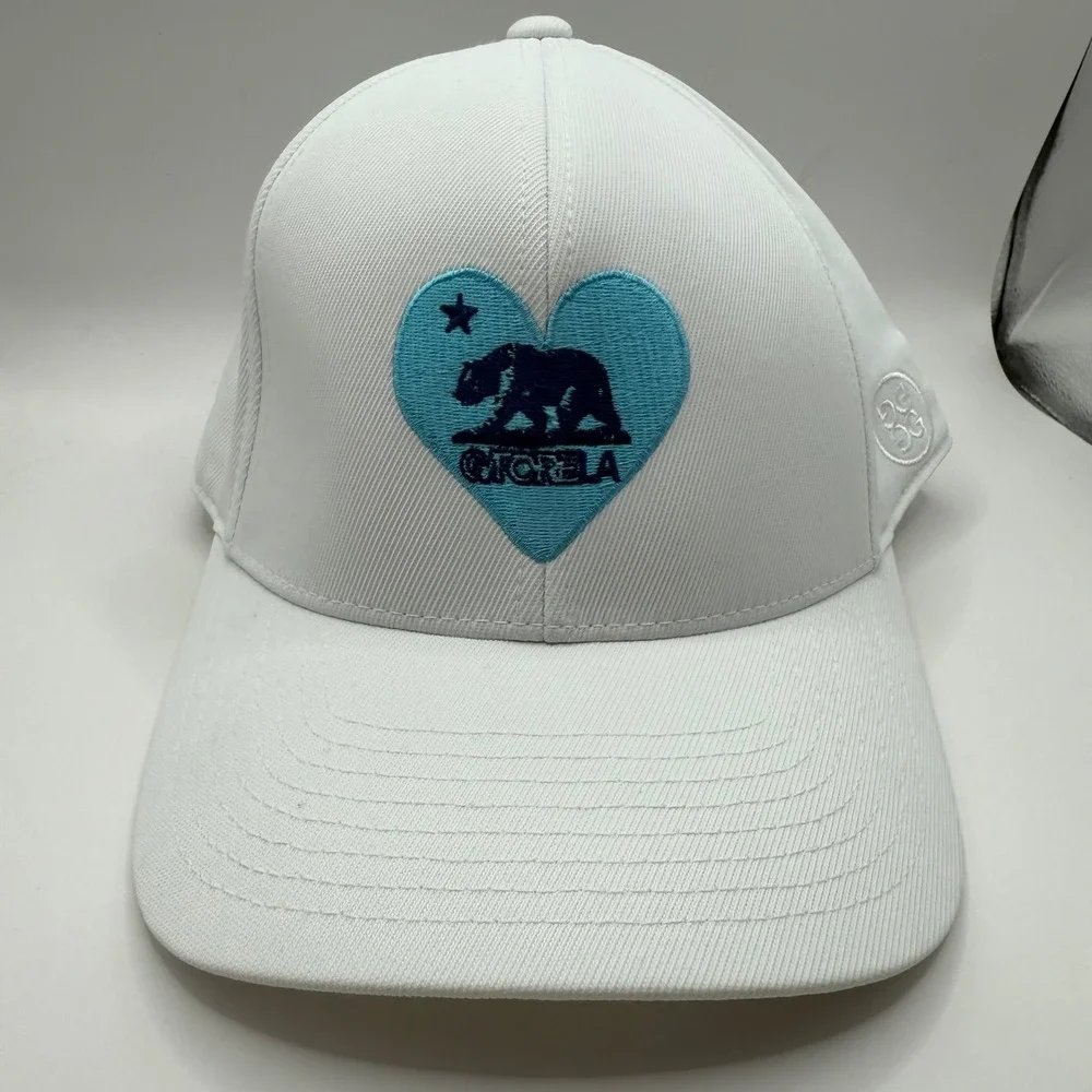 G FORE Men‎ White Flexfit 110 Baseball Cap with California LA Bear Heart Logo OS